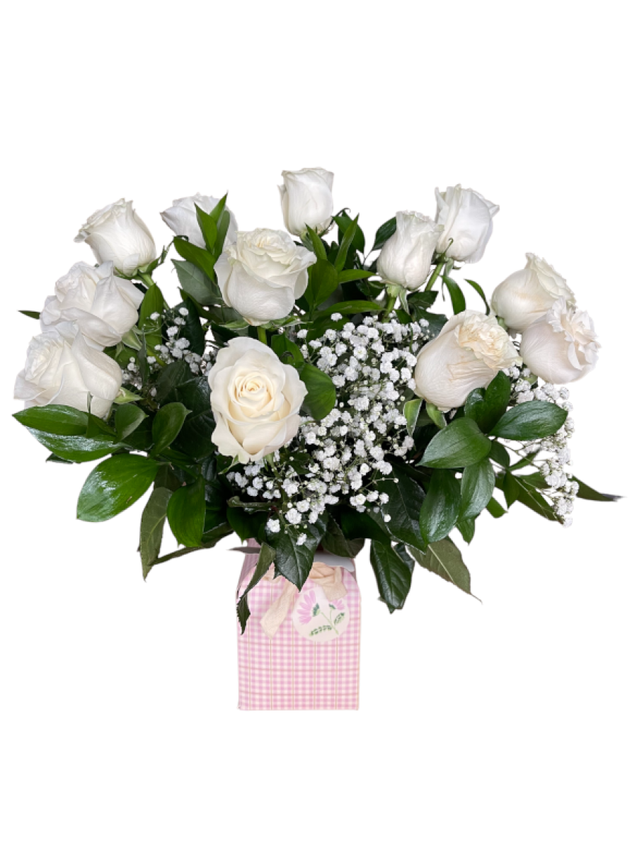 Ramo de 12 rosas blancas con relleno