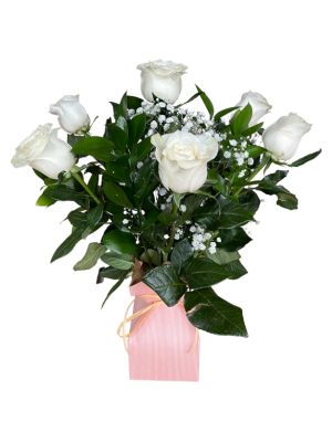 Ramo de 6 rosas blancas con relleno