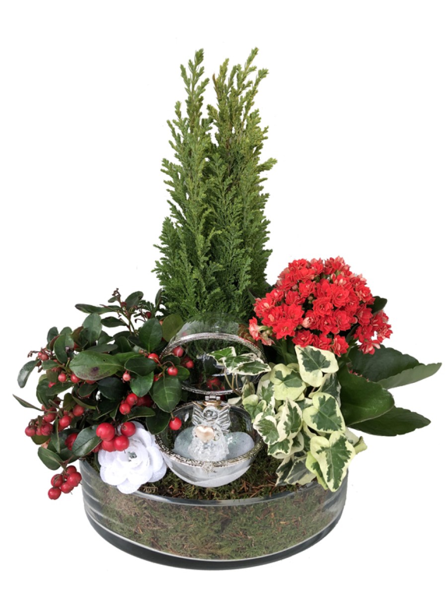 Centro de flores de pascua en cristal 2