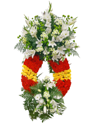 Corona con rosas y claveles Bandera